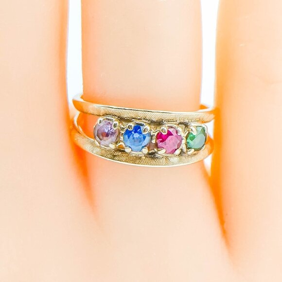 Vintage Gleamlight 14K Gold Mother's Ring With Multiple Gemstones Size 7.5 - Picture 2 of 4
